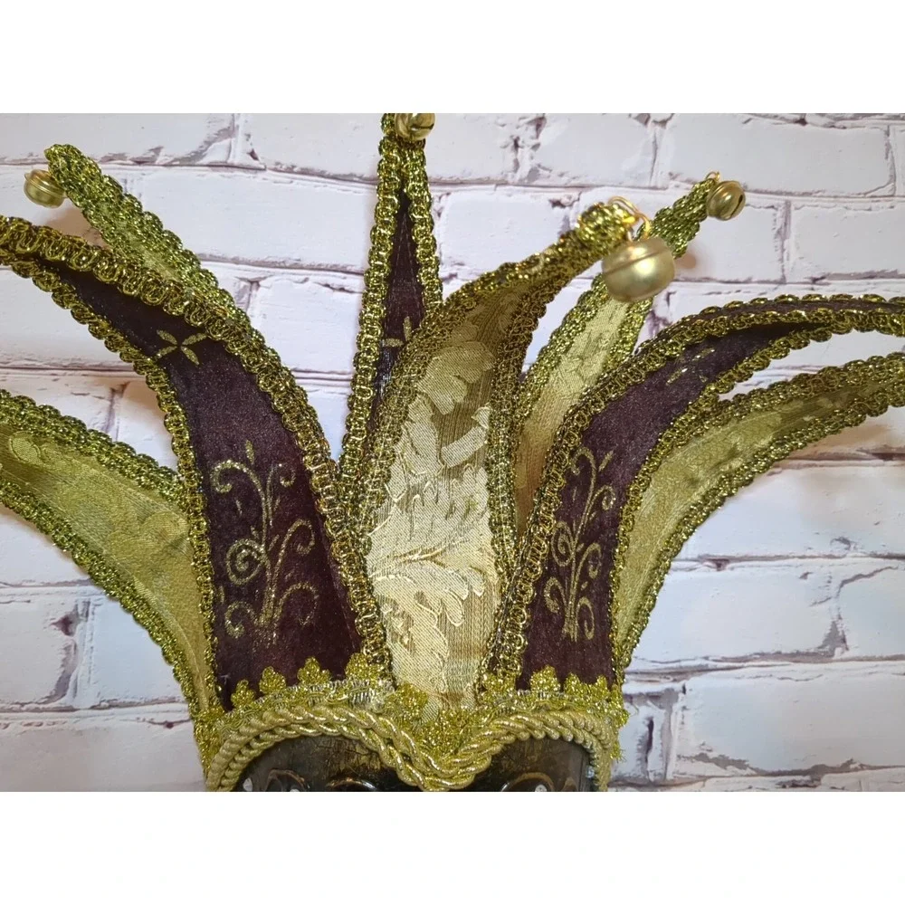 Mardi Gras Large Jester Joker‎ Crackle Venetian Masquerade Mask Brown &  Gold